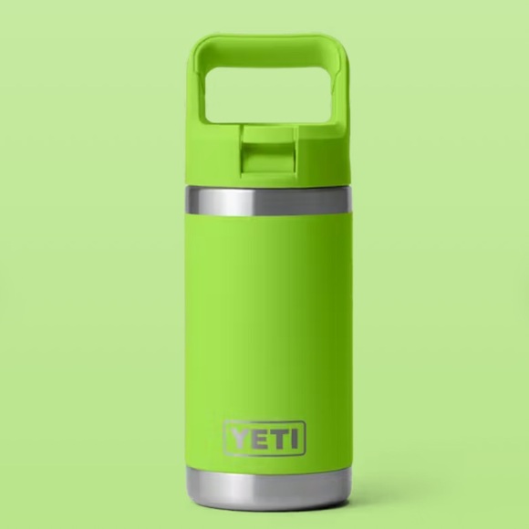 YETI RAMBLER JR. 12 OZ KIDS WATER BOTTLE WITH GREEN COLOR MATCHED STRAW CAP NEW - Picture 2 of 5